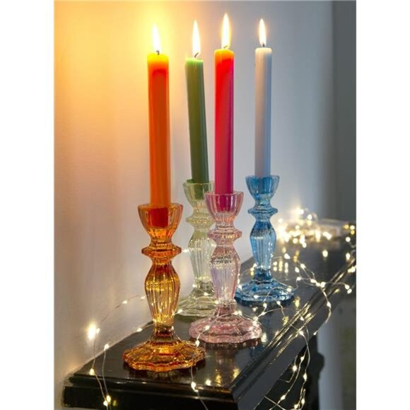 Boho Pink Glass Candlestick Holder Height 16cm OneSize Glass Candle Holder,Large - Picture 6 of 7
